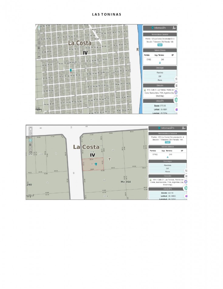 LOTE o TERRENO, EN LAS TONINAS, 21 Y 40, A UNA CUADRA DE LA 28, (PERMUTO POR VEHICULO)